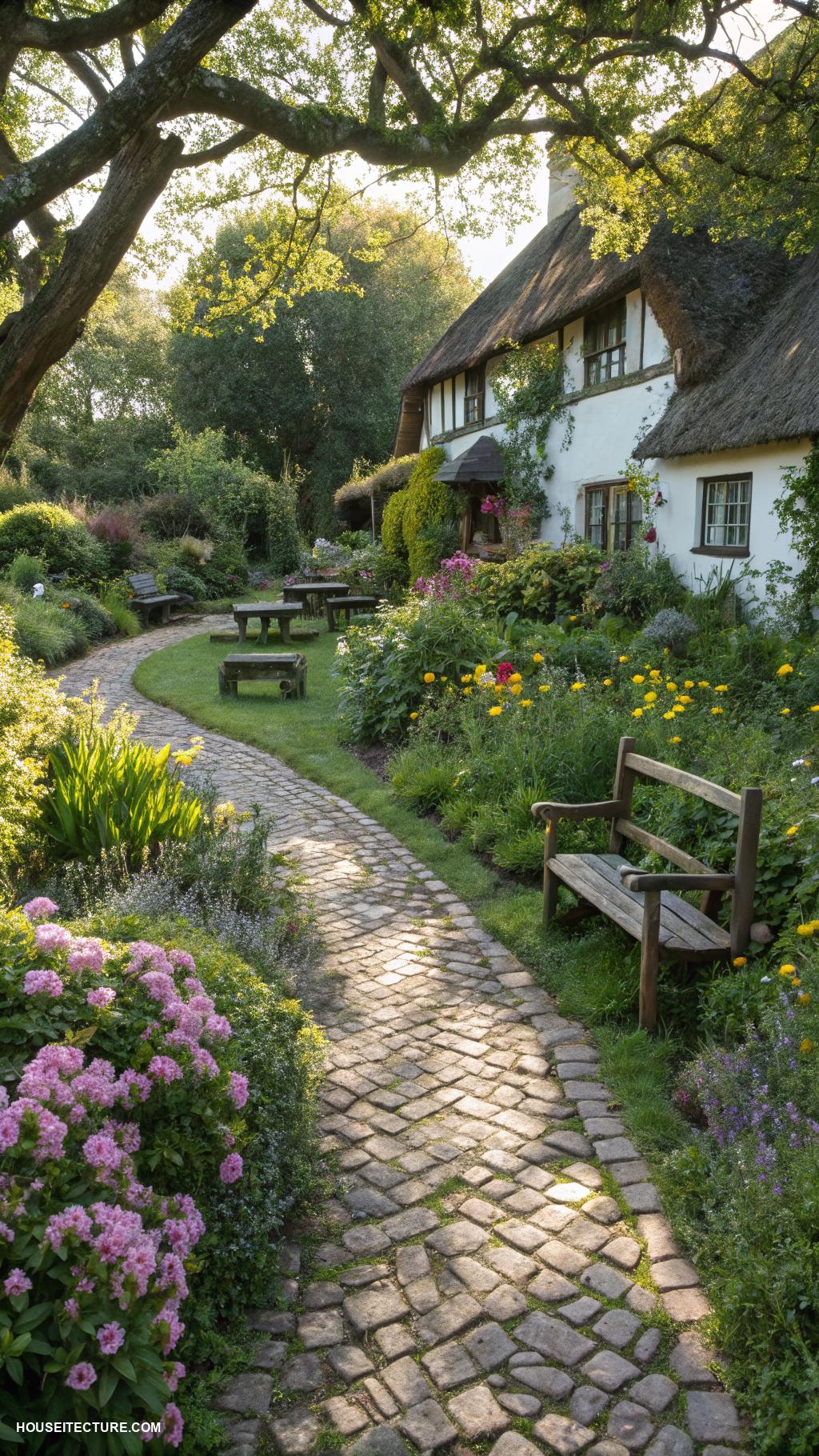 cottage home designs Secluded garden with a whimsical pathway