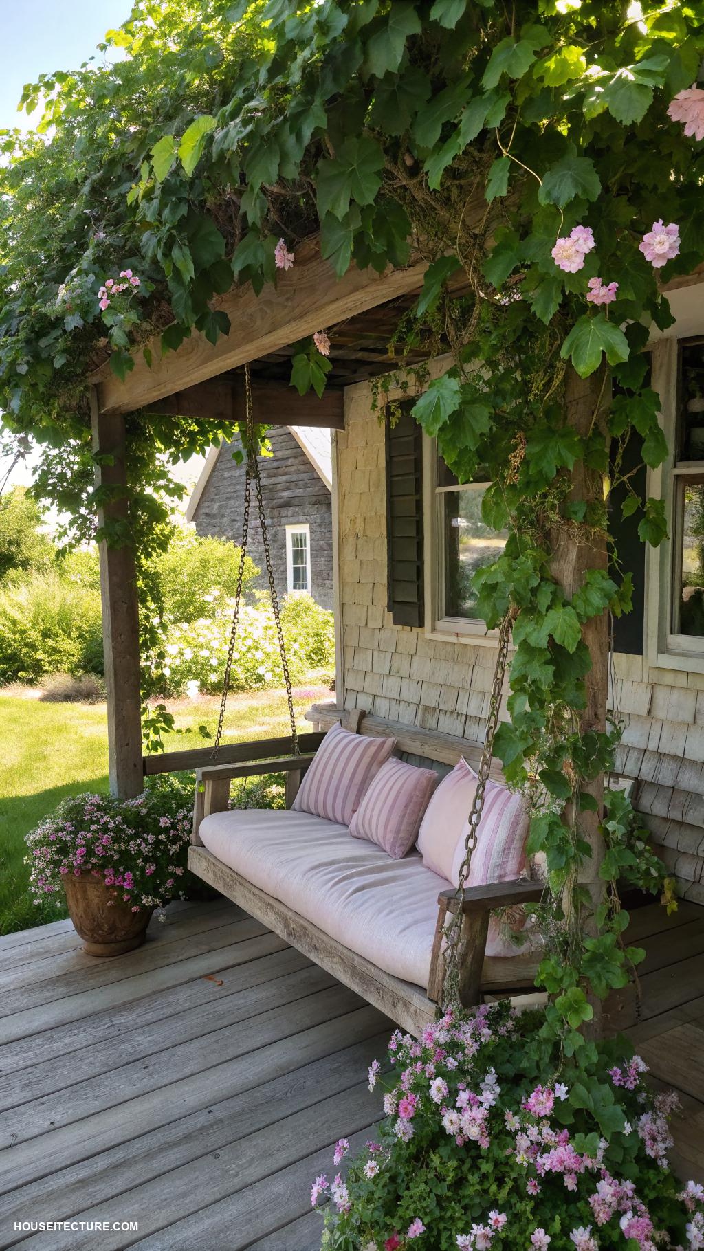 cottagecore house Charming porch swing under a canopy of vines