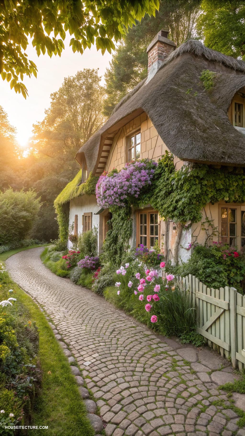 cottagecore house Thatched roof cottage with ivy covered walls