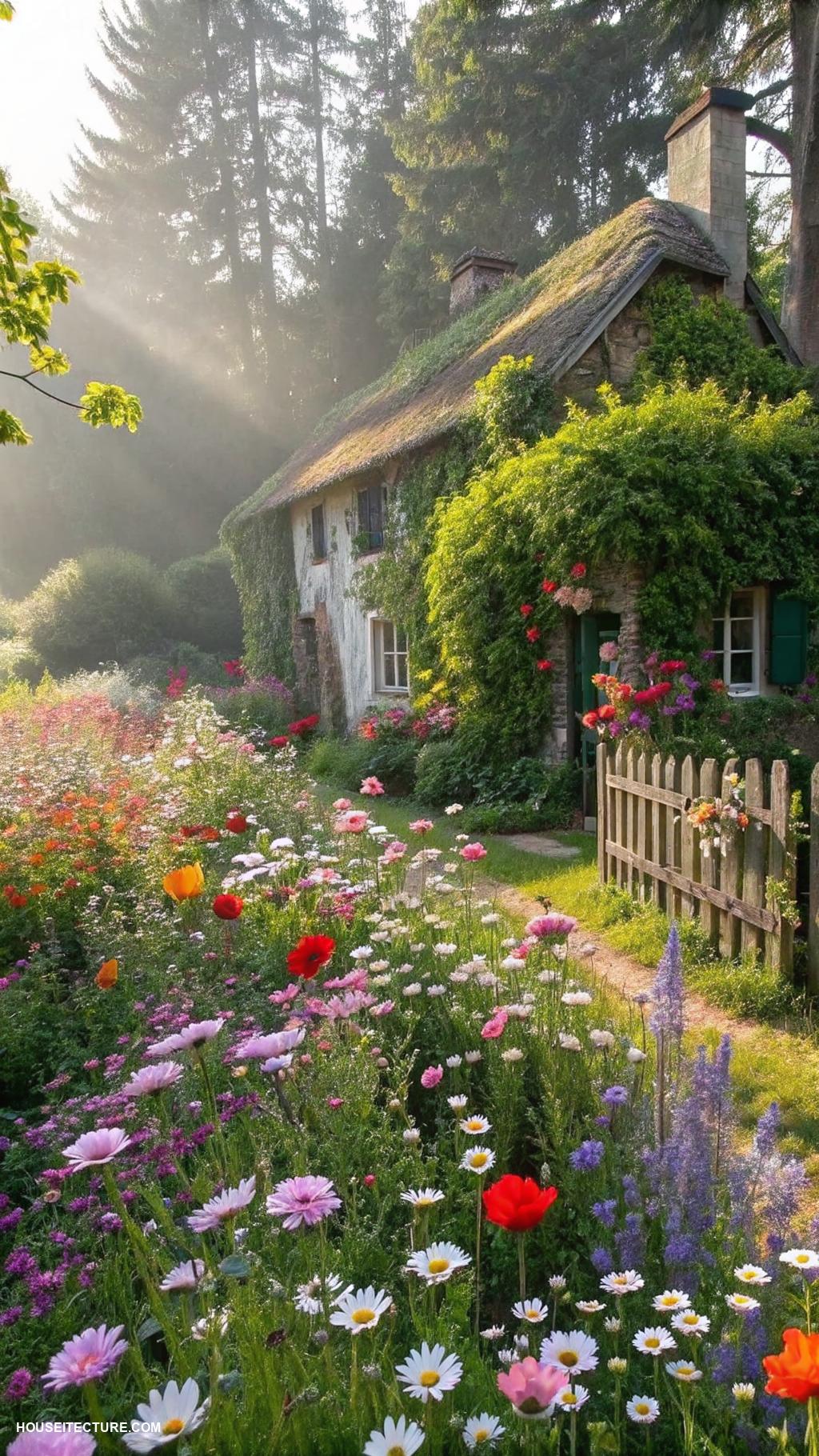 cottagecore house Wildflower garden overflowing with color