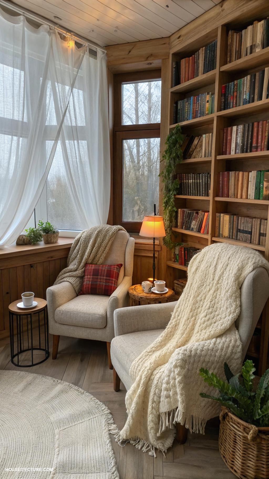 cozy house Cozy reading nook with built in shelves