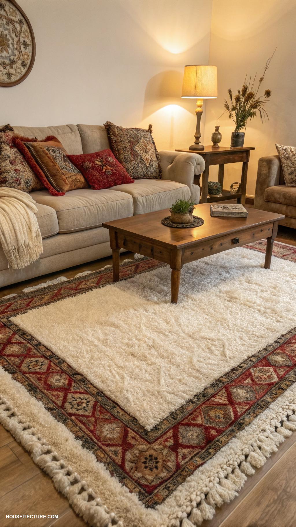 cozy house Layered rugs for texture and warmth