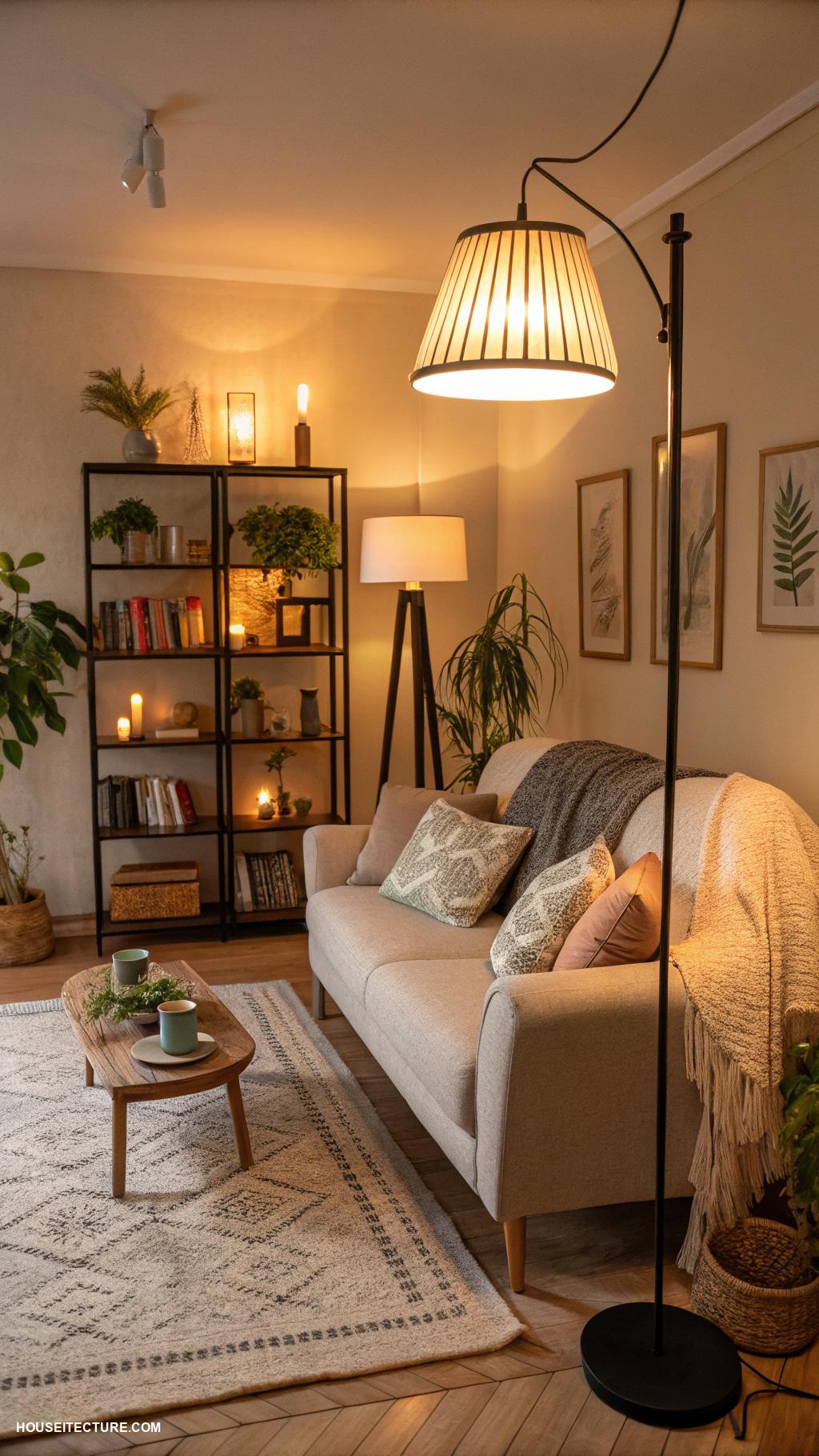 cozy house Mood lighting with stylish floor lamps