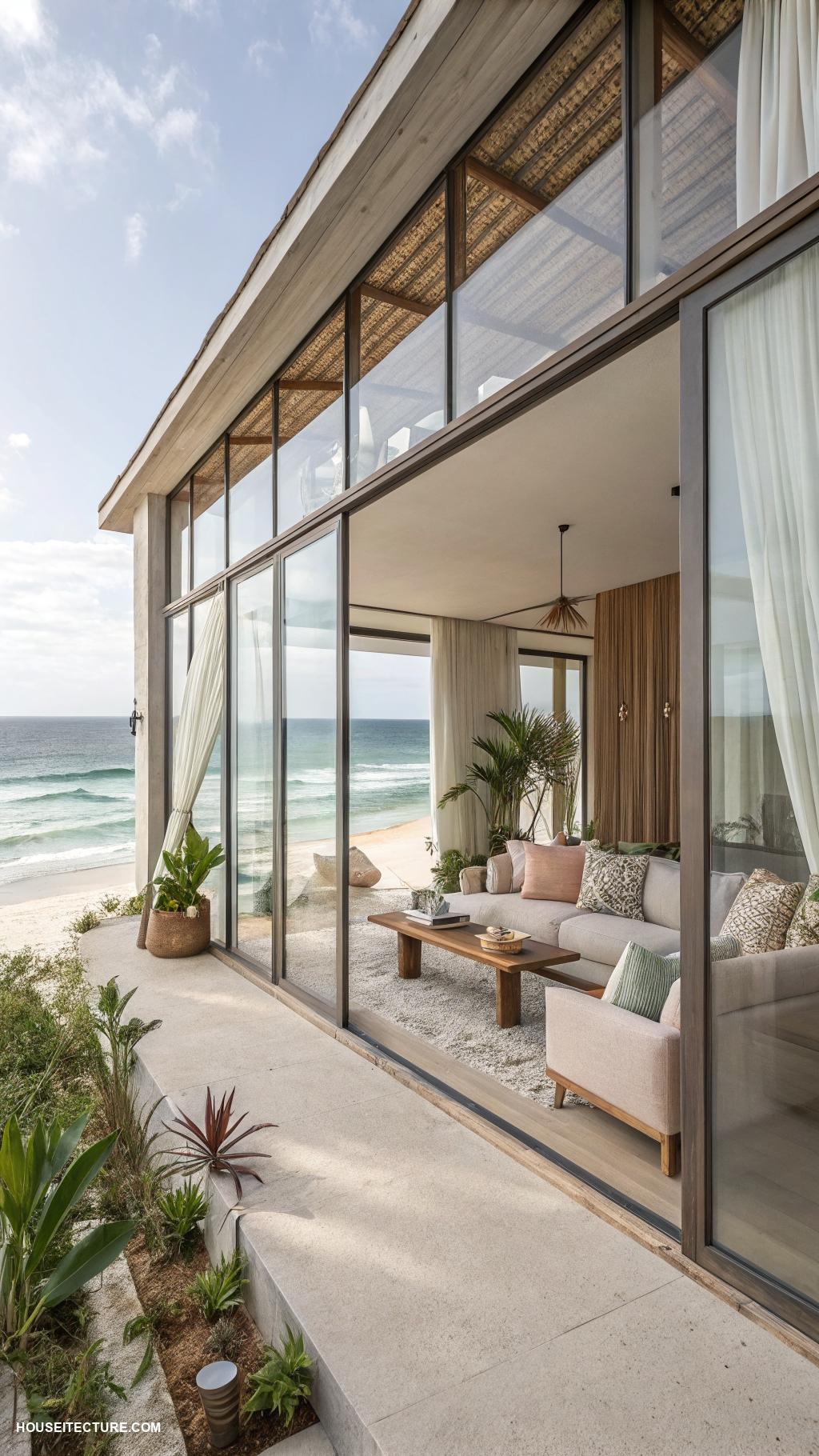 dream beach houses Floor to ceiling glass walls for natural light