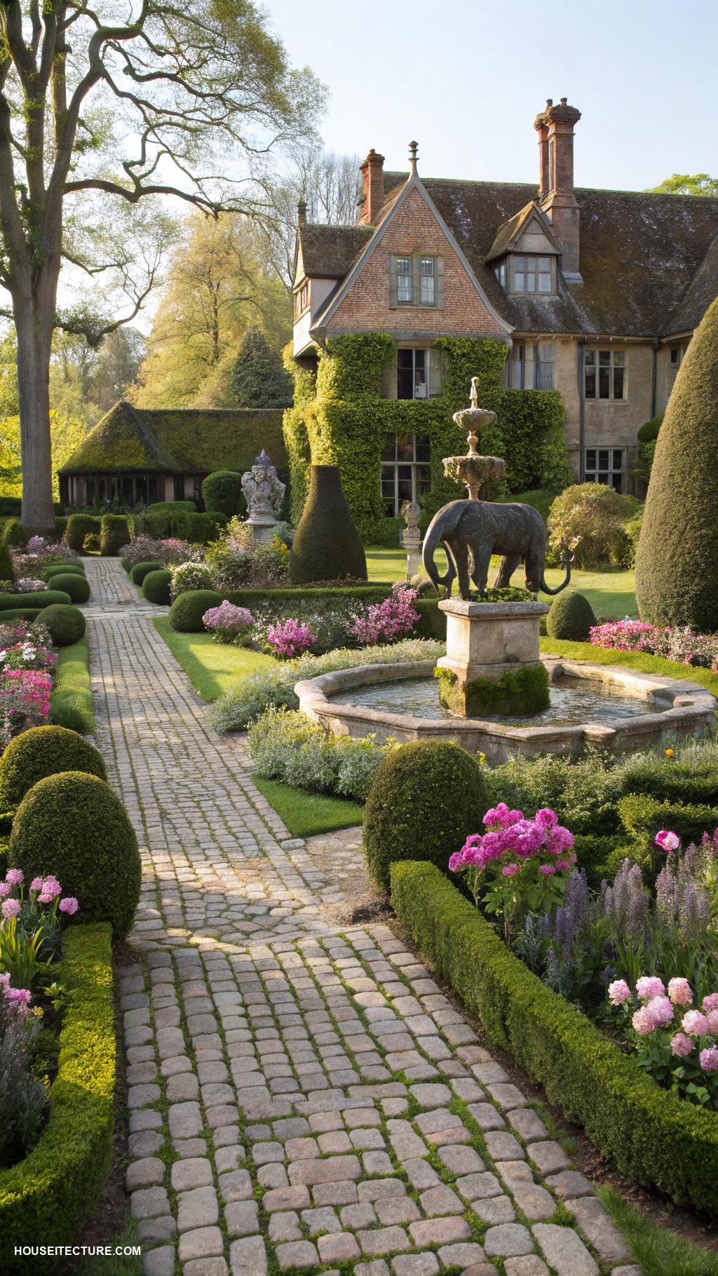 english manor houses Lavish gardens with ornate topiary designs