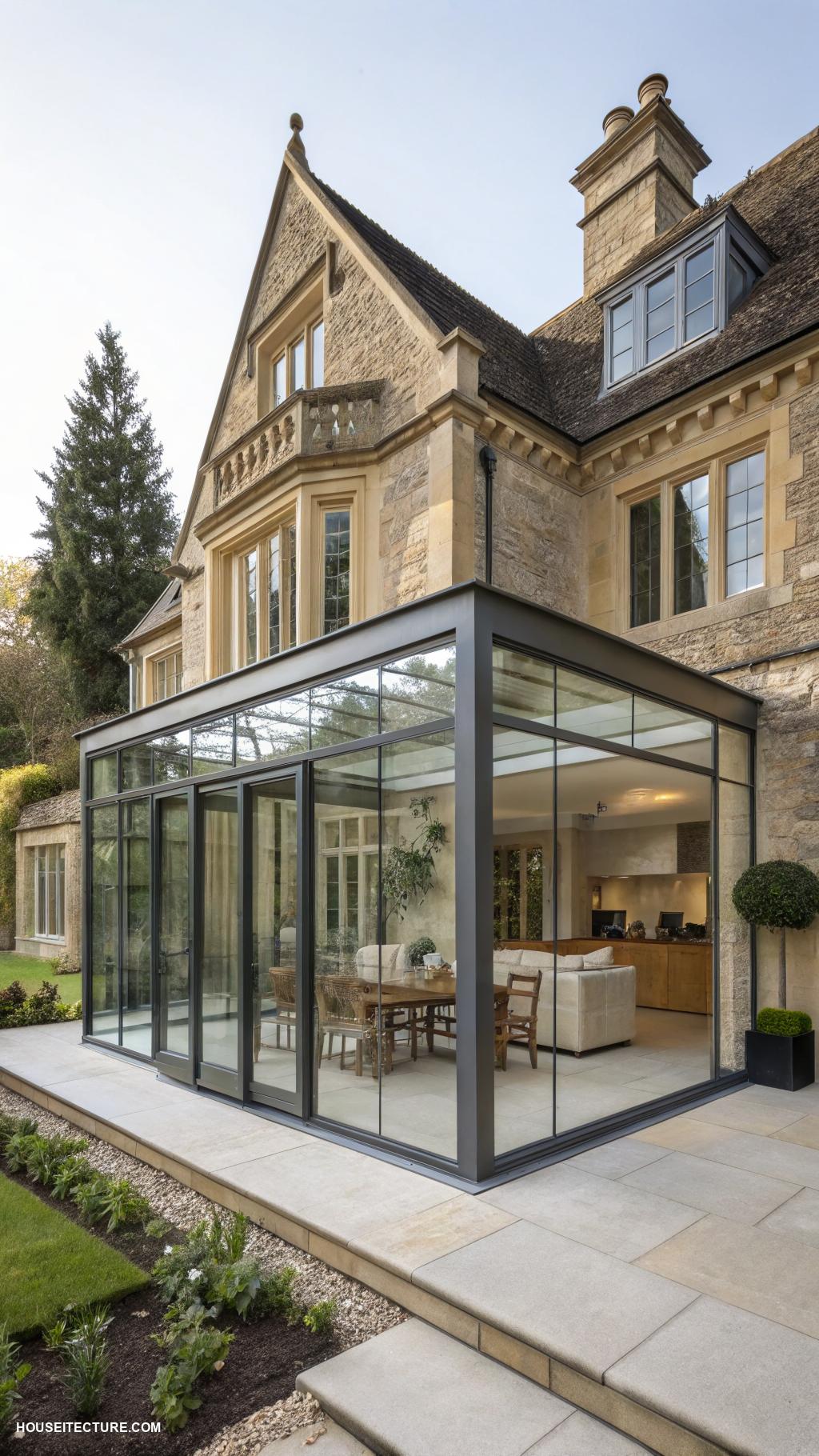 english manor houses Modern glass extension to historic estate
