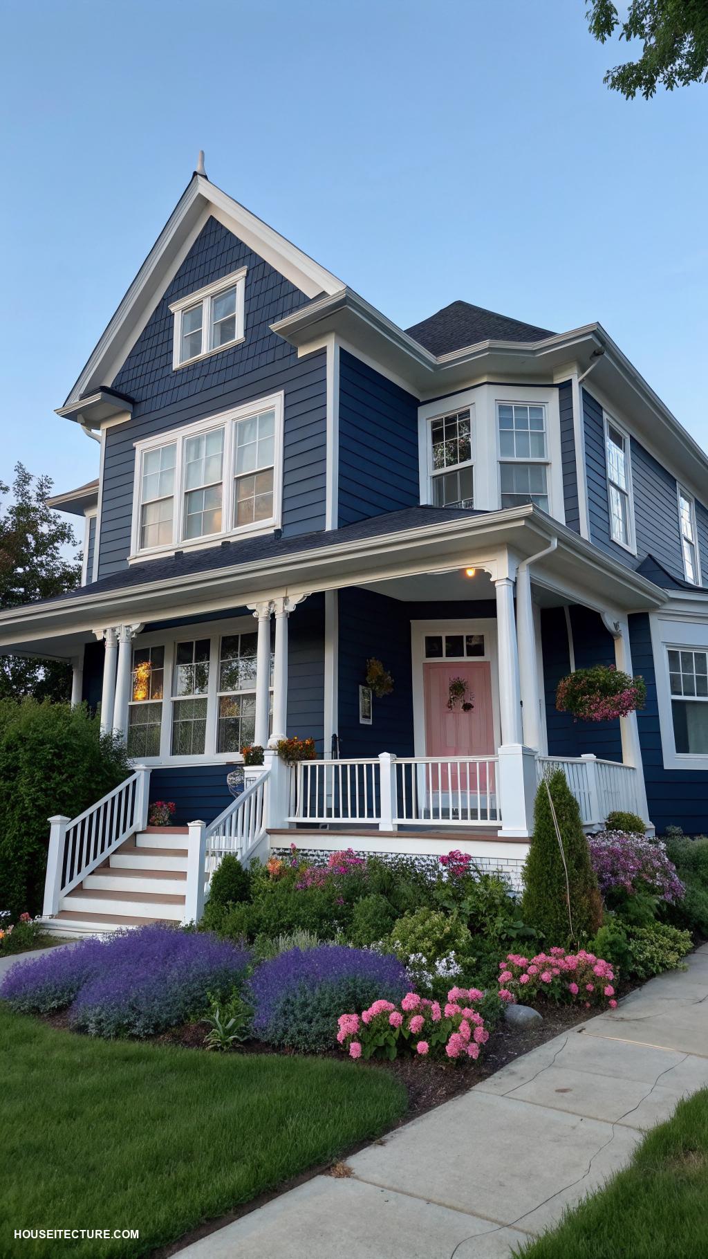 exterior house colors Bold navy for a striking contrast