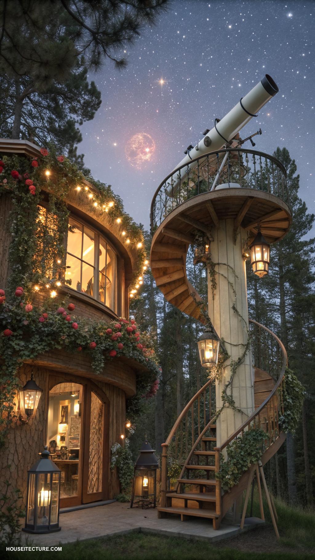 fairy tree houses Magical observatory for stargazing at night