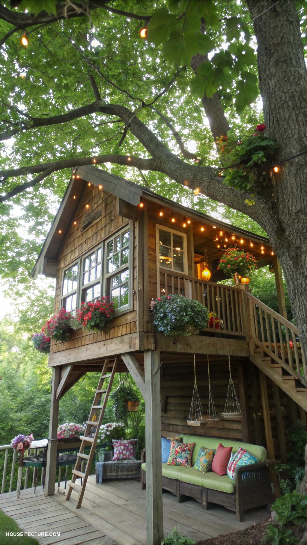 fairy tree houses Tree house with a charming wraparound porch