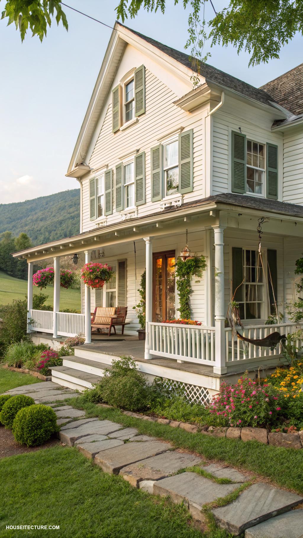 farmhouse aesthetic exterior Charming whitewashed clapboard siding