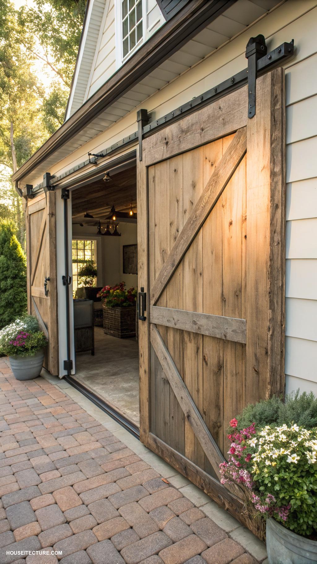 farmhouse aesthetic exterior Stylish barn doors for garage