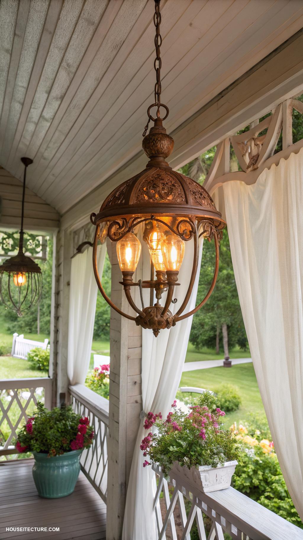farmhouse aesthetic exterior Vintage lighting fixtures for ambiance