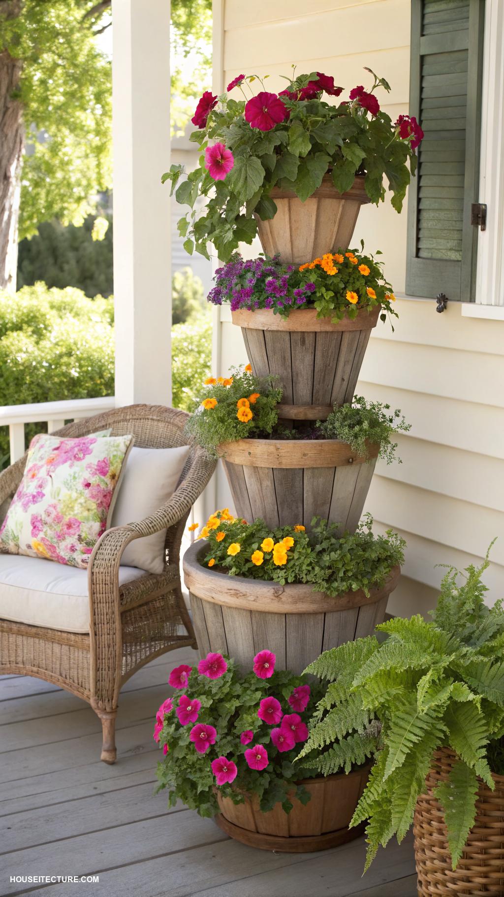 front porch planters Tiered planter for stacked blooms