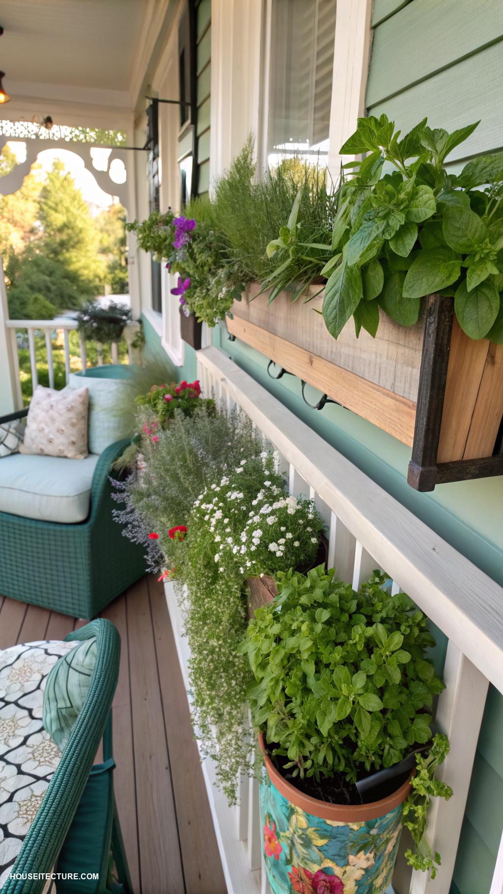 front porch planters Vertical herb garden on the railing