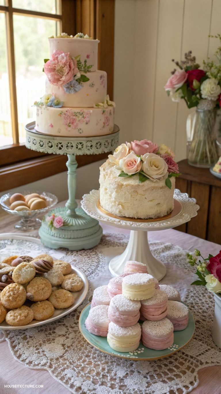 grandmacore house Baked goods displayed on cake stands