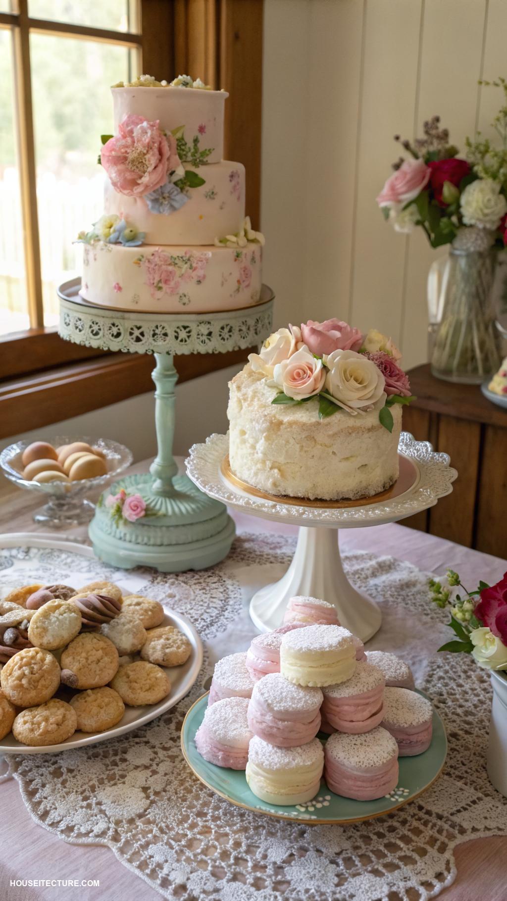grandmacore house Baked goods displayed on cake stands