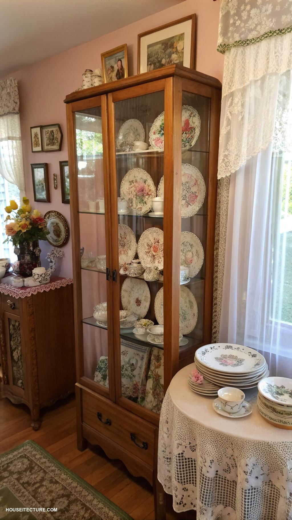 grandmacore house Grandmas china displayed in glass cabinets