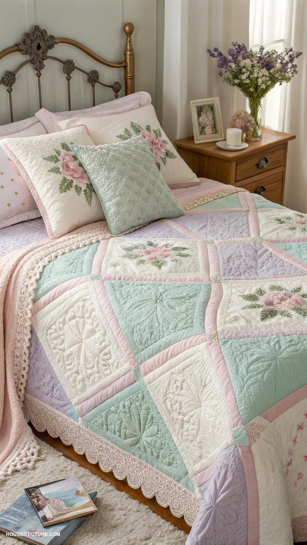 grandmacore house Quilted bedspreads with pastel colors