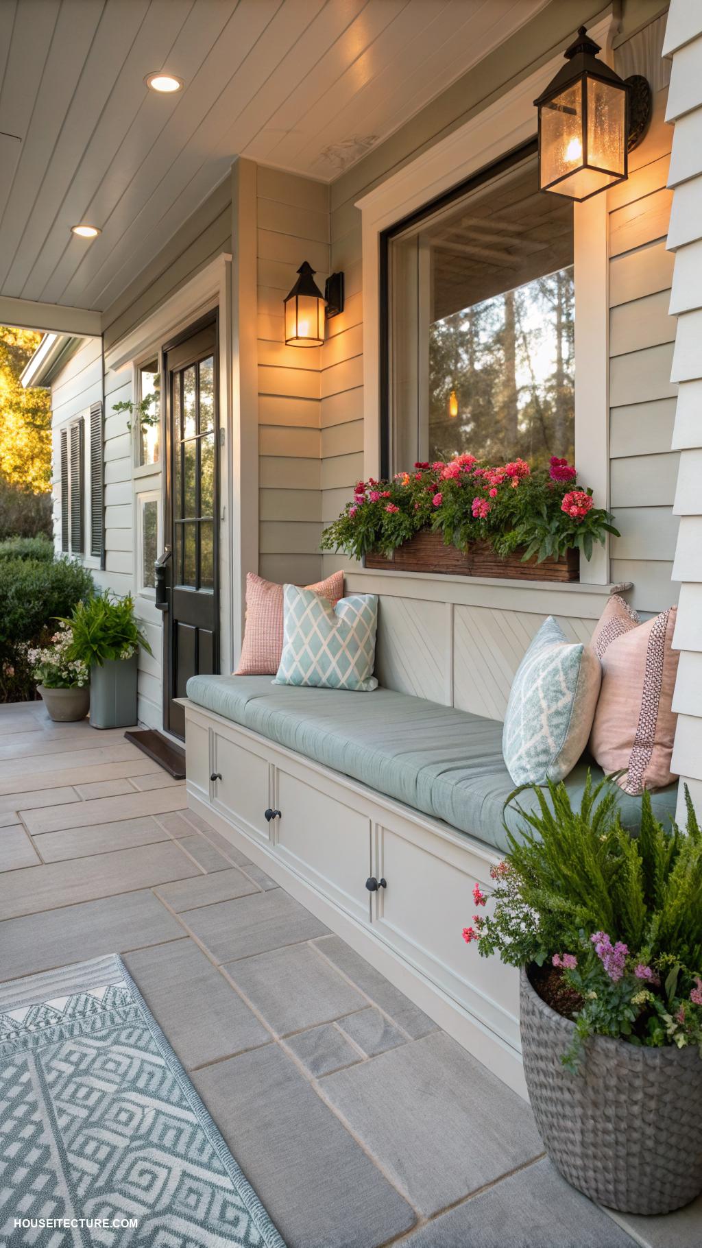 modern porch Built in benches for extra seating