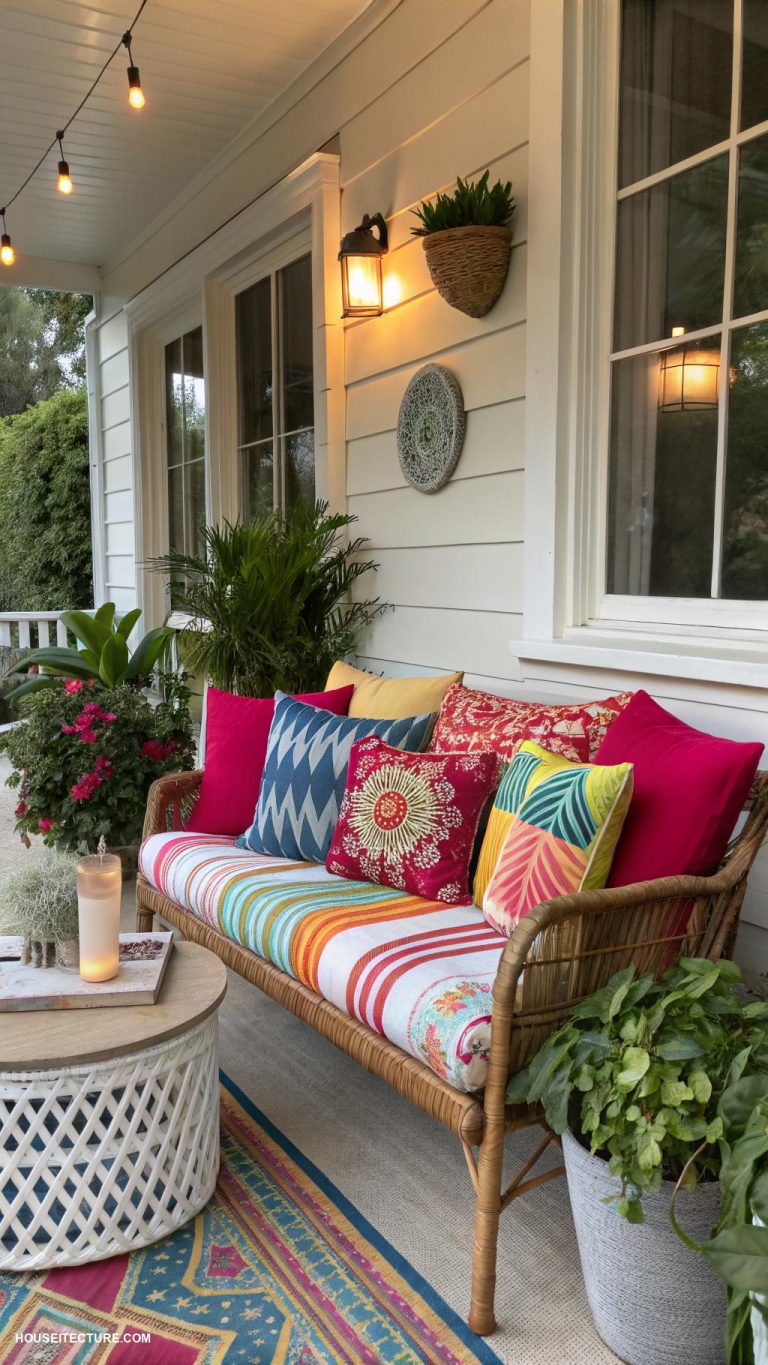 modern porch Colorful cushions for stylish comfort