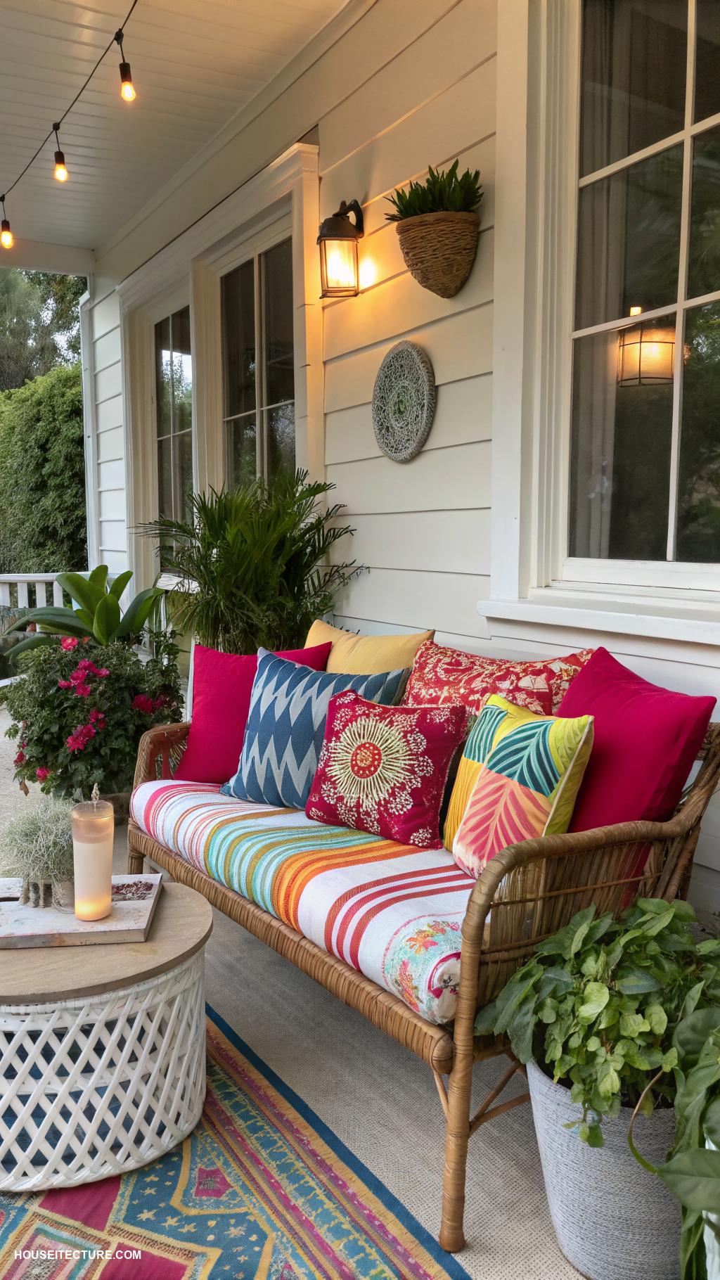 modern porch Colorful cushions for stylish comfort