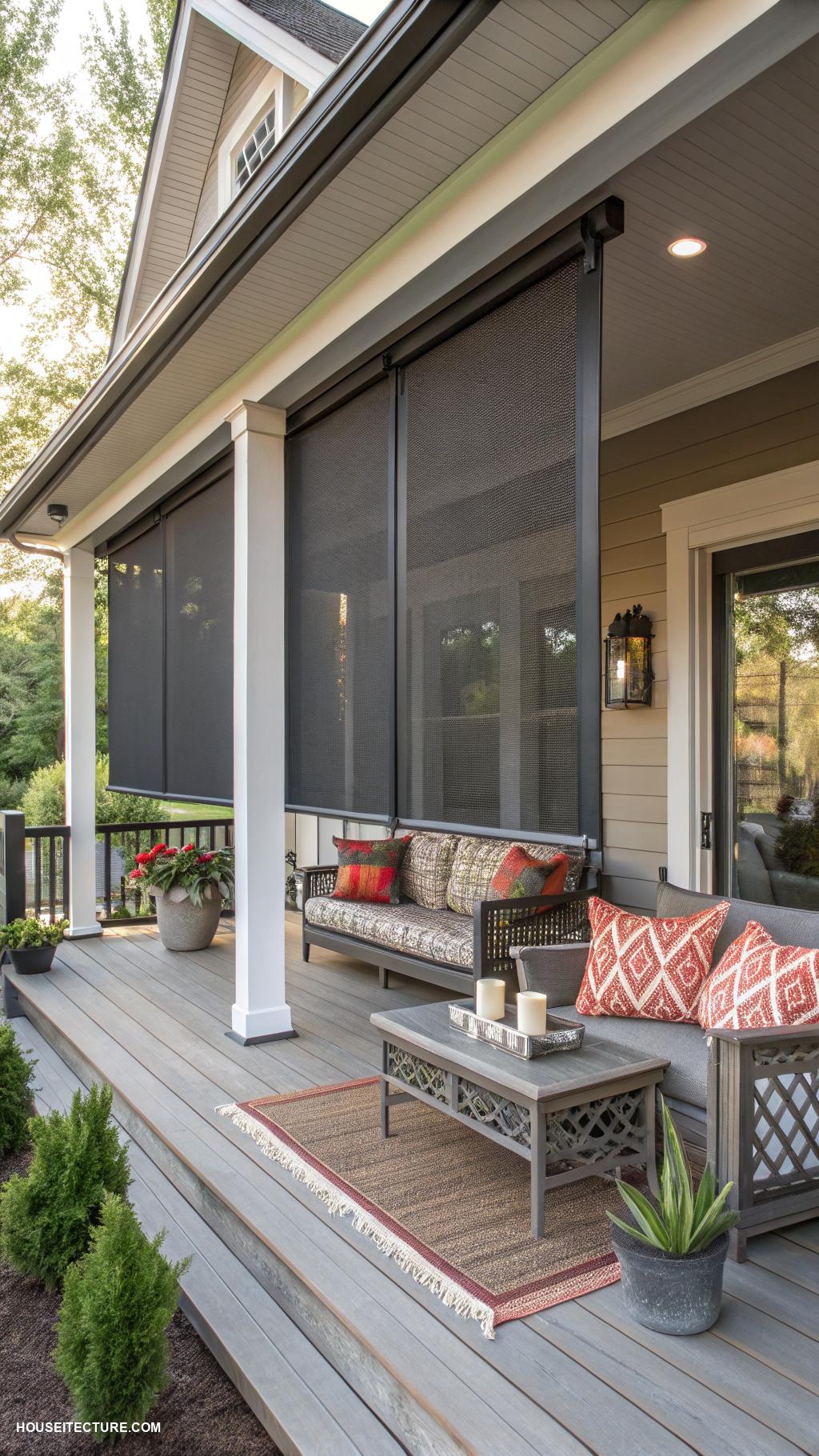 modern porch Retractable screens for insect protection