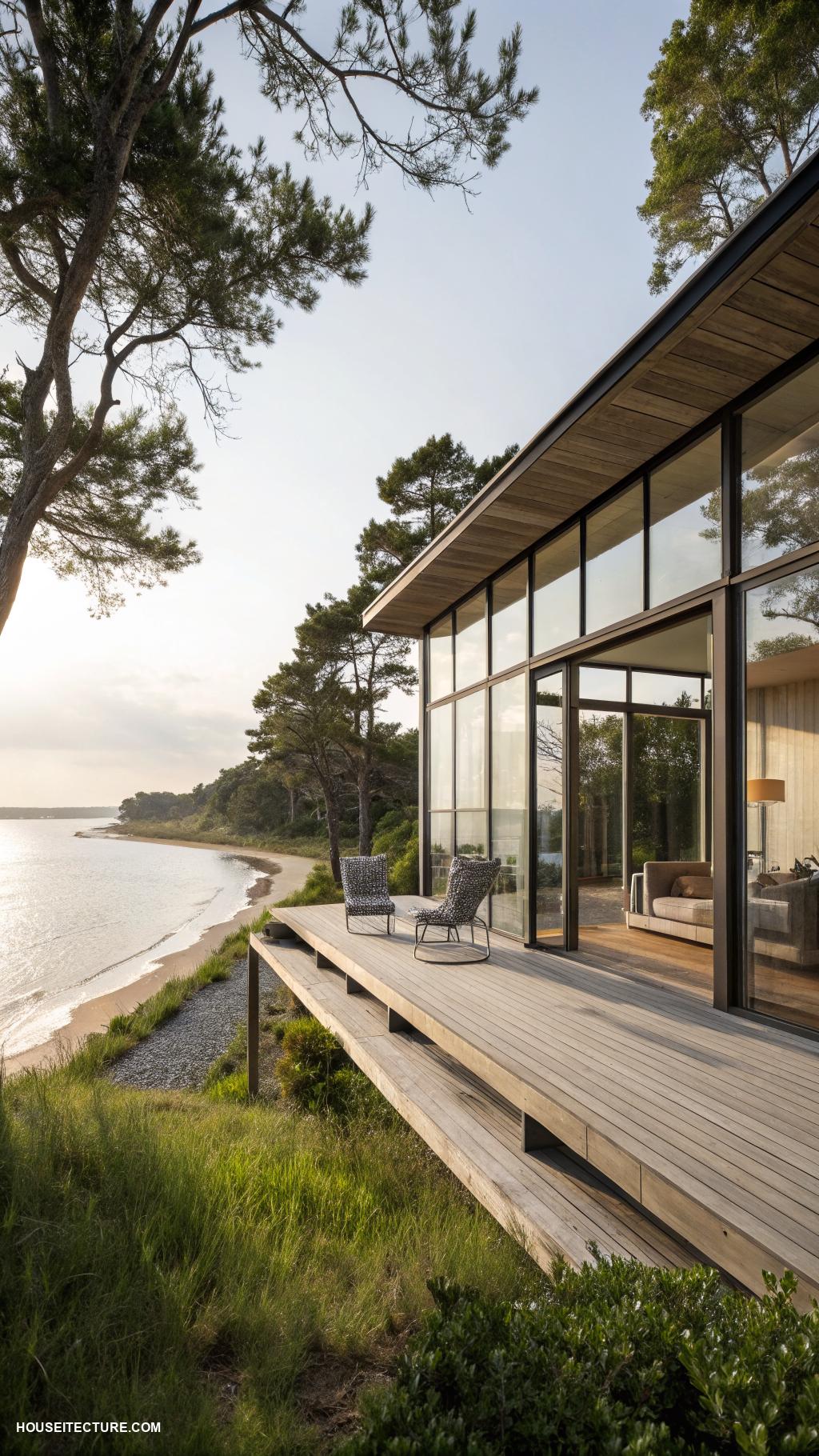 north carolina island houses Modern minimalist retreat with large glass windows