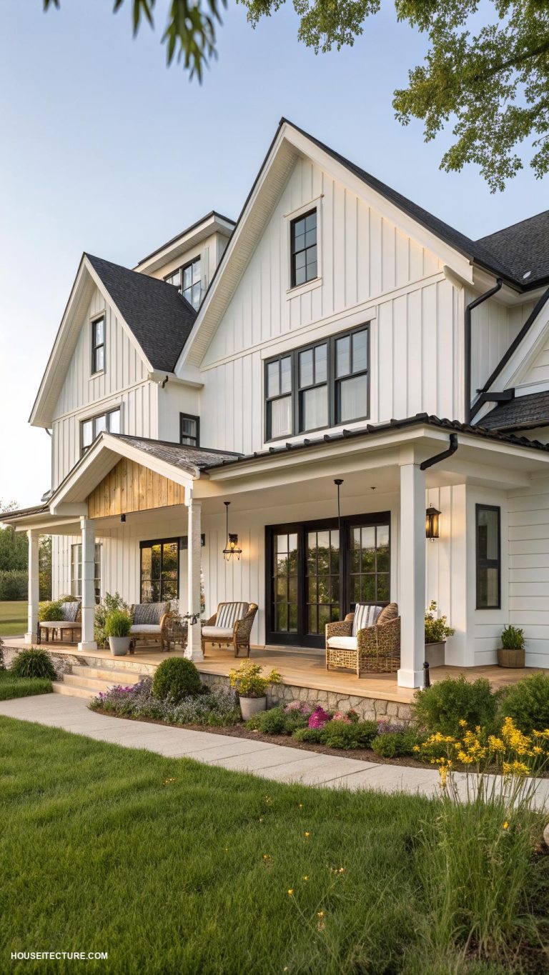 rustic modern farmhouse exterior Shiplap detailing on gables and eaves