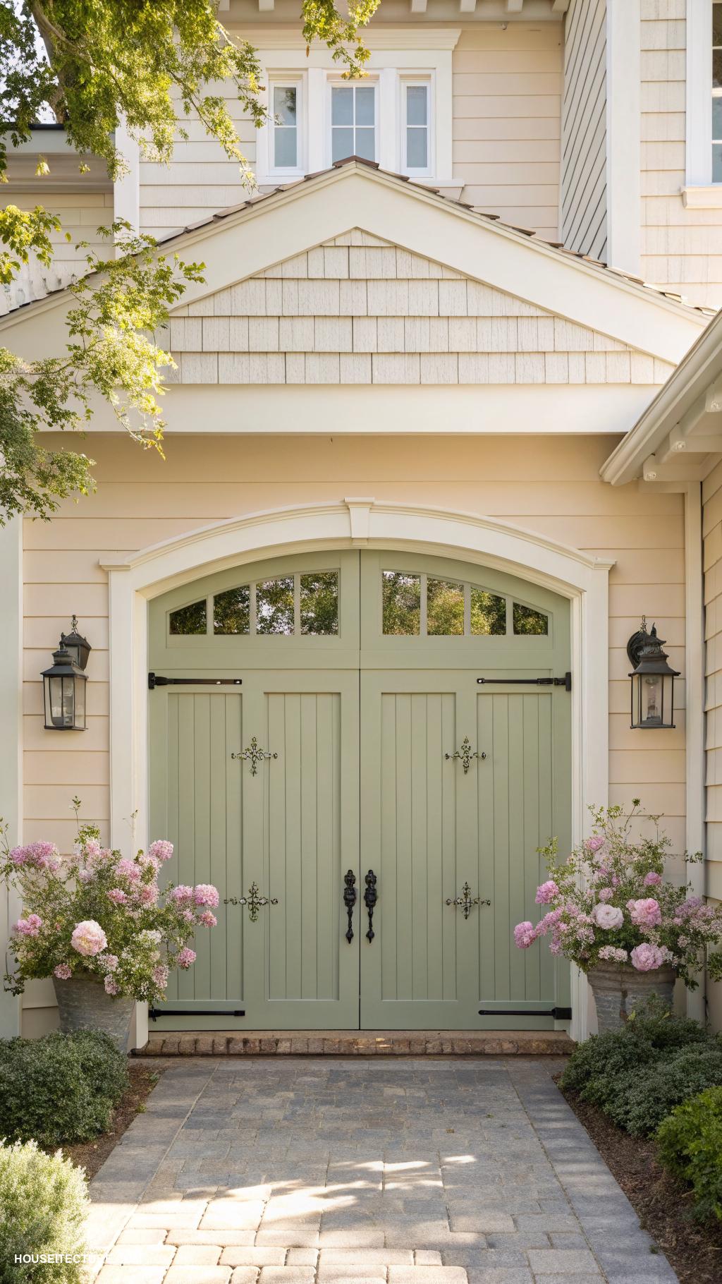 sage green houses Sage green garage door for cohesive design
