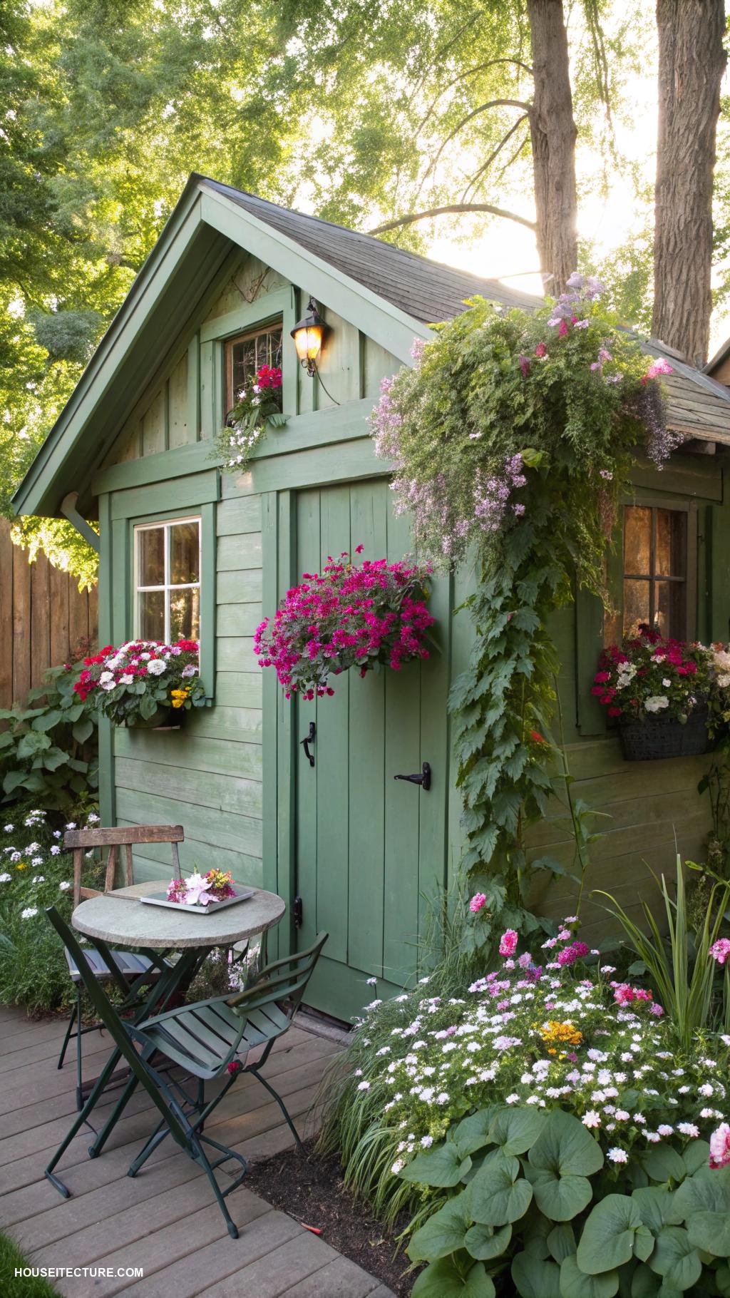 sage green houses Sage green garden shed blending with nature