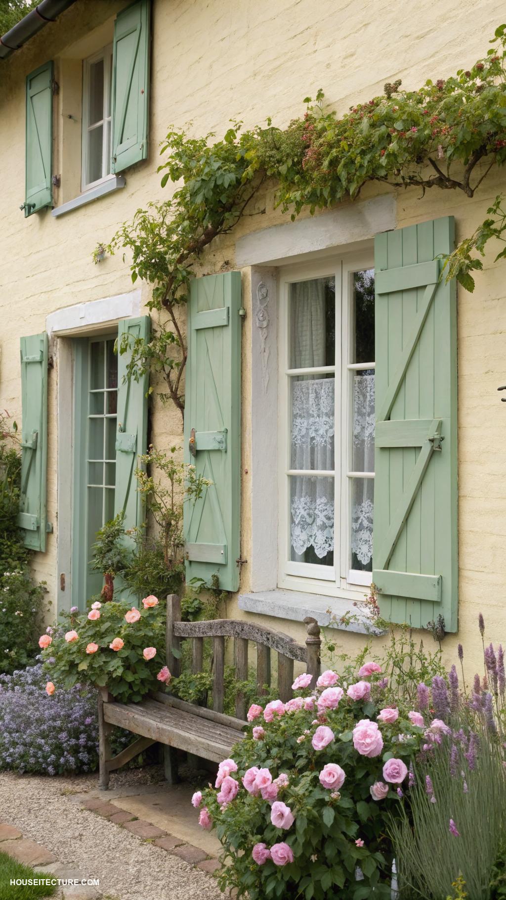 sage green houses Sage green shutters for charming cottage vibe