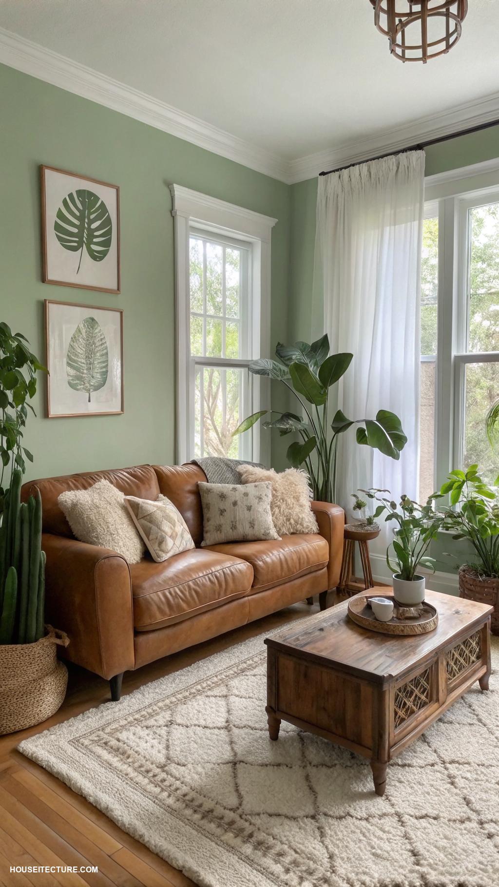 sage green houses Sage green walls paired with earthy furnishings