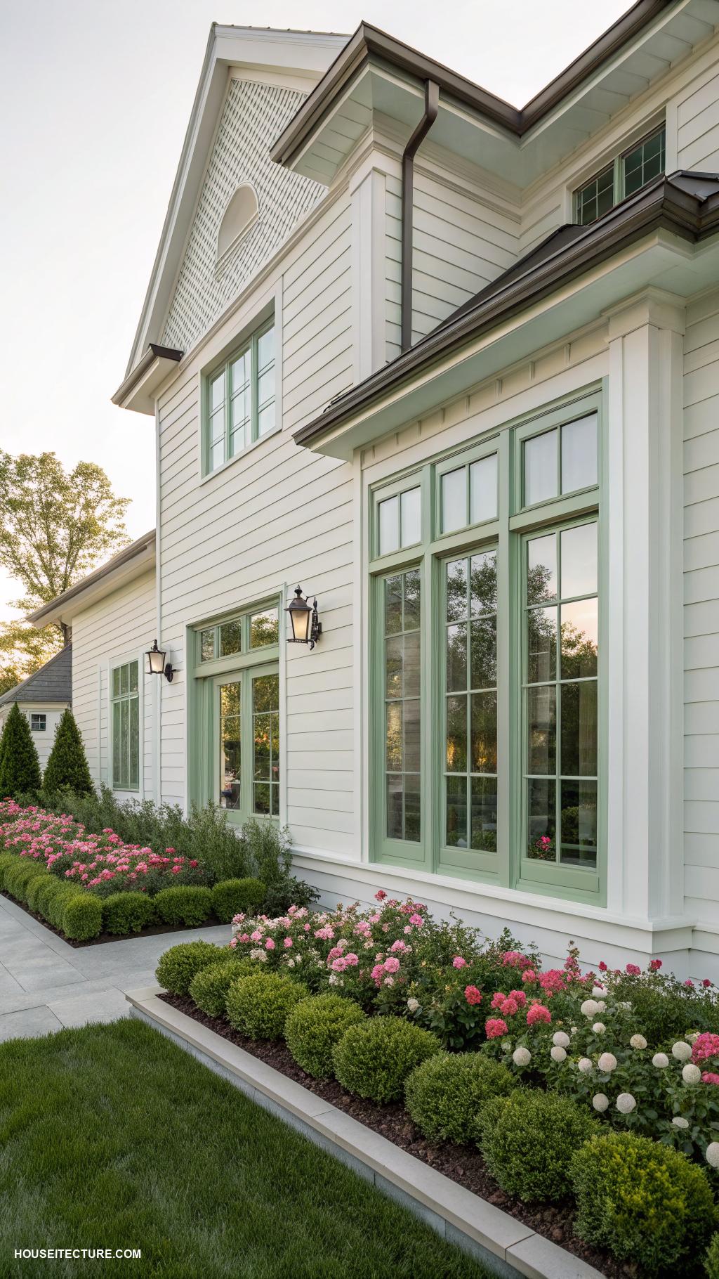 sage green houses Sage green window frames for modern appeal