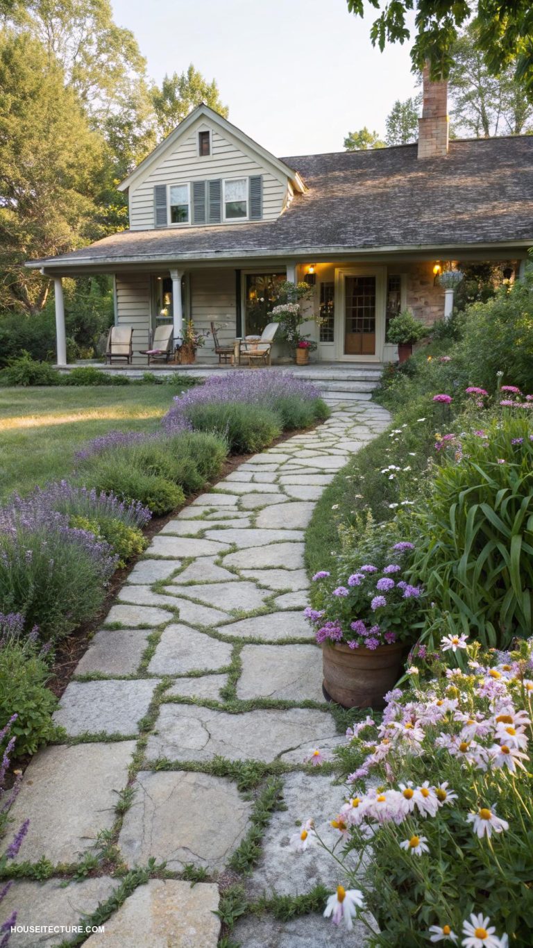 small old farmhouse Historic stone path leading to entrance