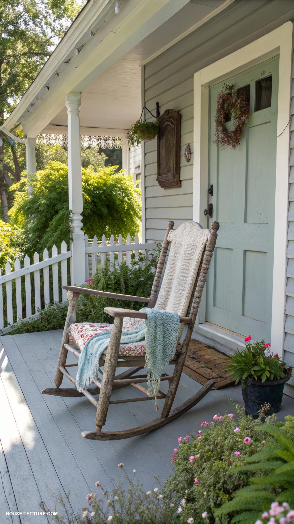 small old farmhouse Vintage rocking chairs on the front porch
