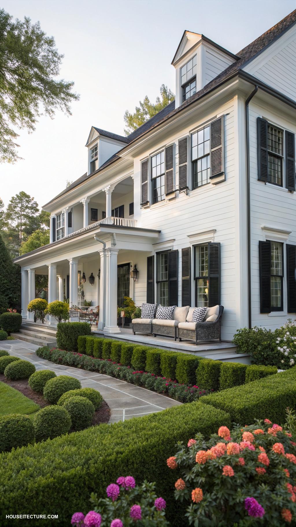 white house black shutters Combine white house with charcoal black shutters