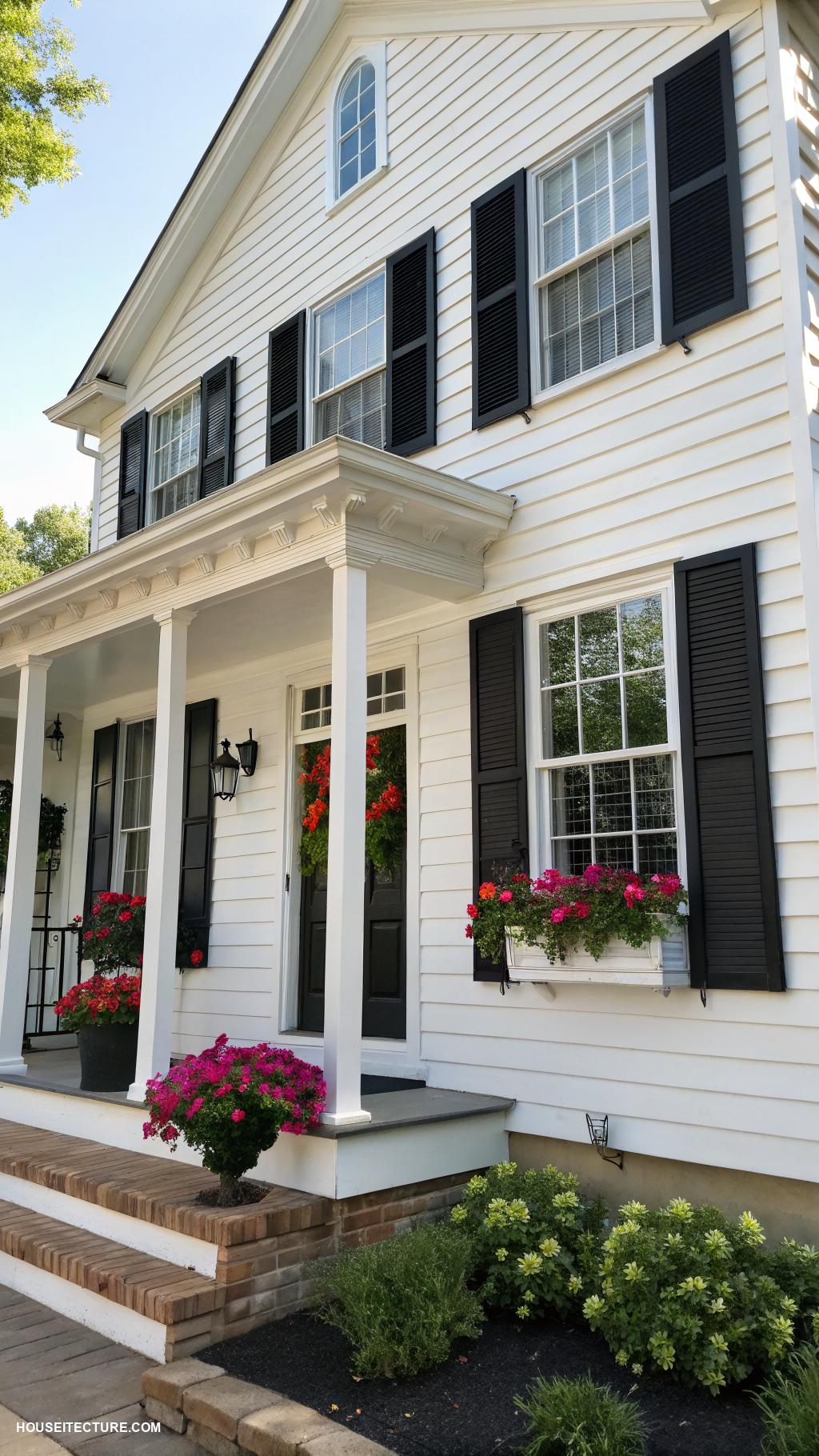white house black shutters Implement board and batten black shutters