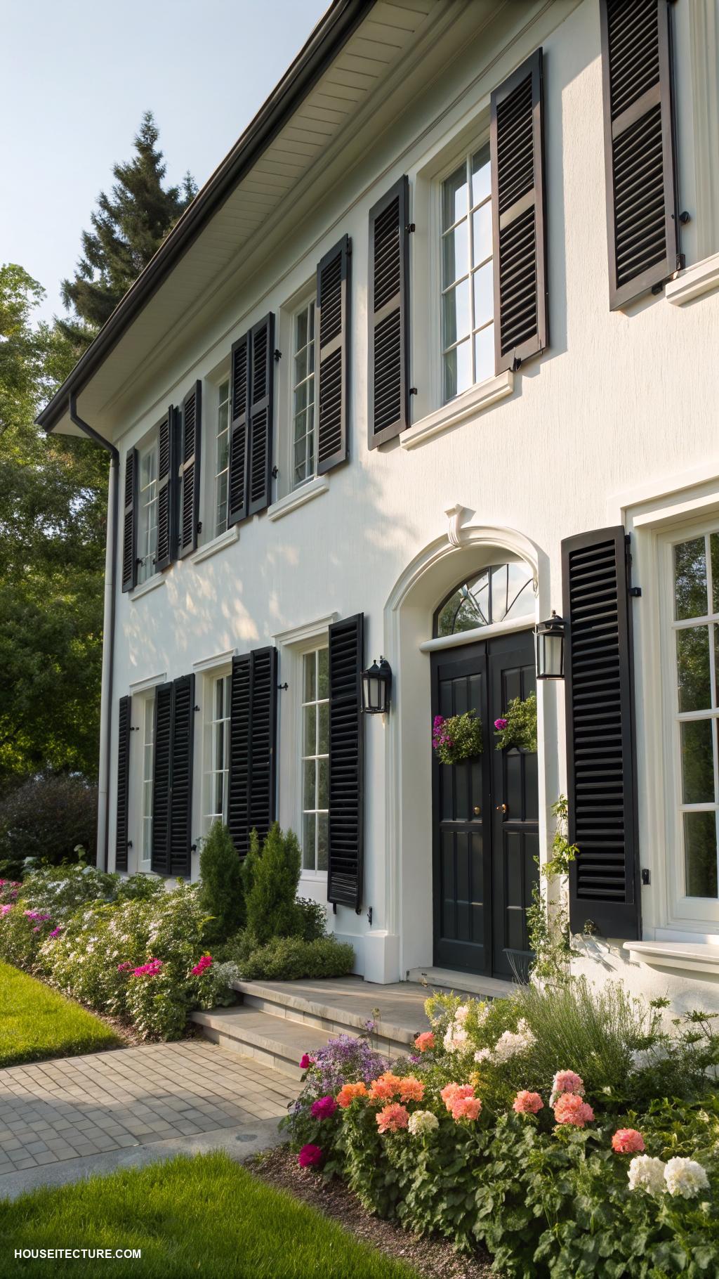 white house black shutters Use oversized black shutters for dramatic effect