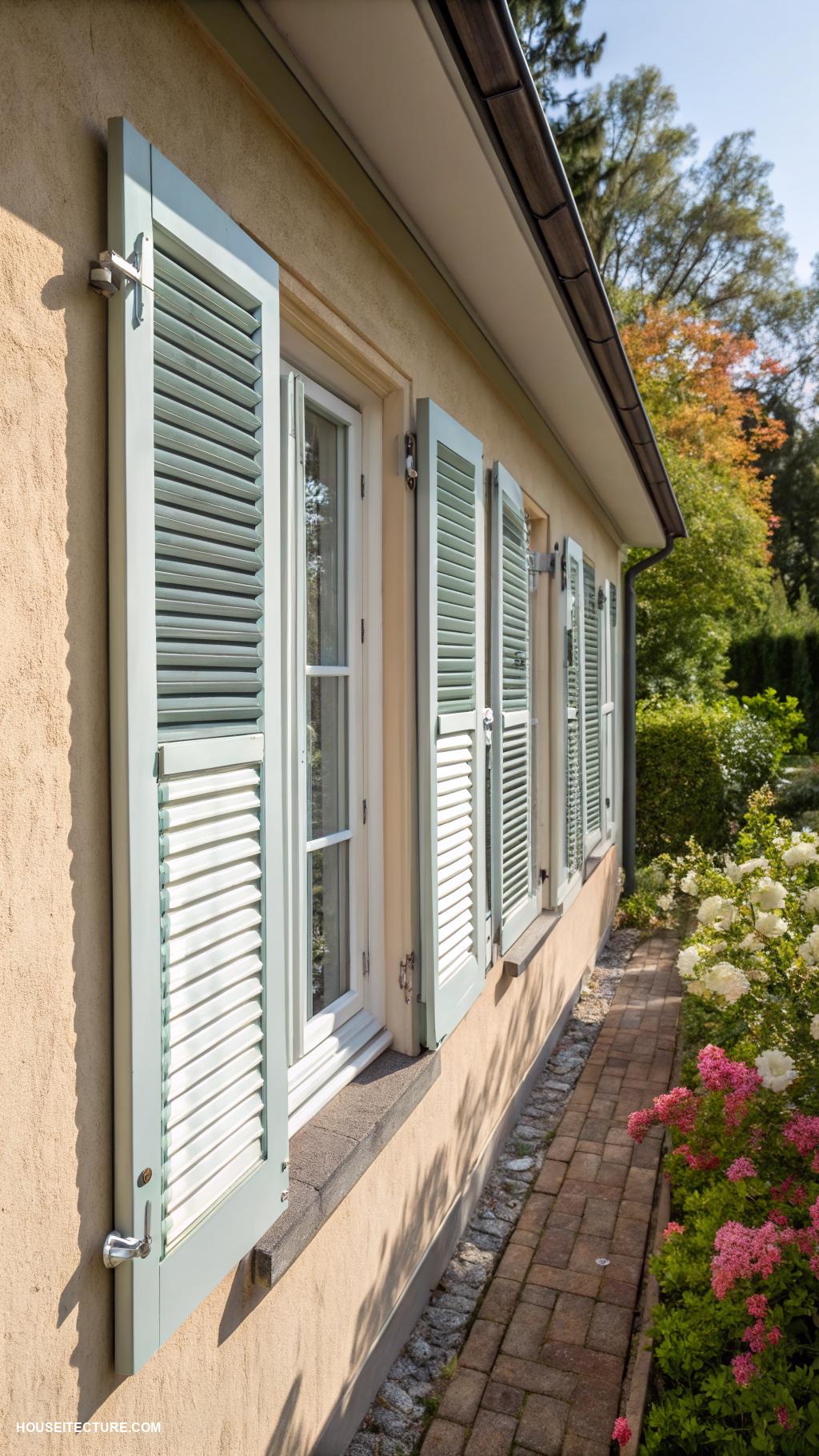 window shutters exterior Accordion style shutters for space saving
