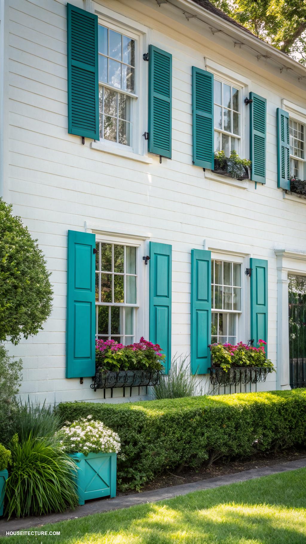 window shutters exterior Bold colored shutters for striking contrast