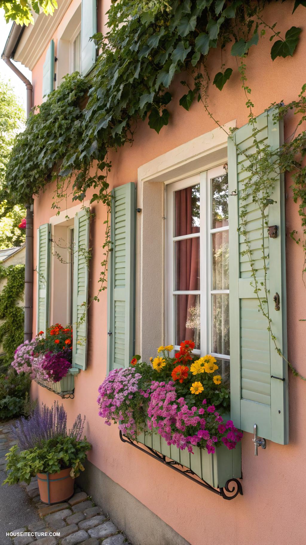 window shutters exterior Shutters with integrated flower boxes for charm
