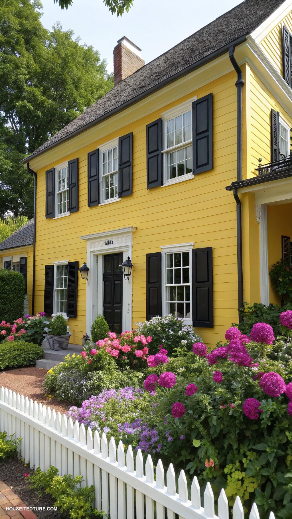 yellow house Bold canary yellow with black shutters