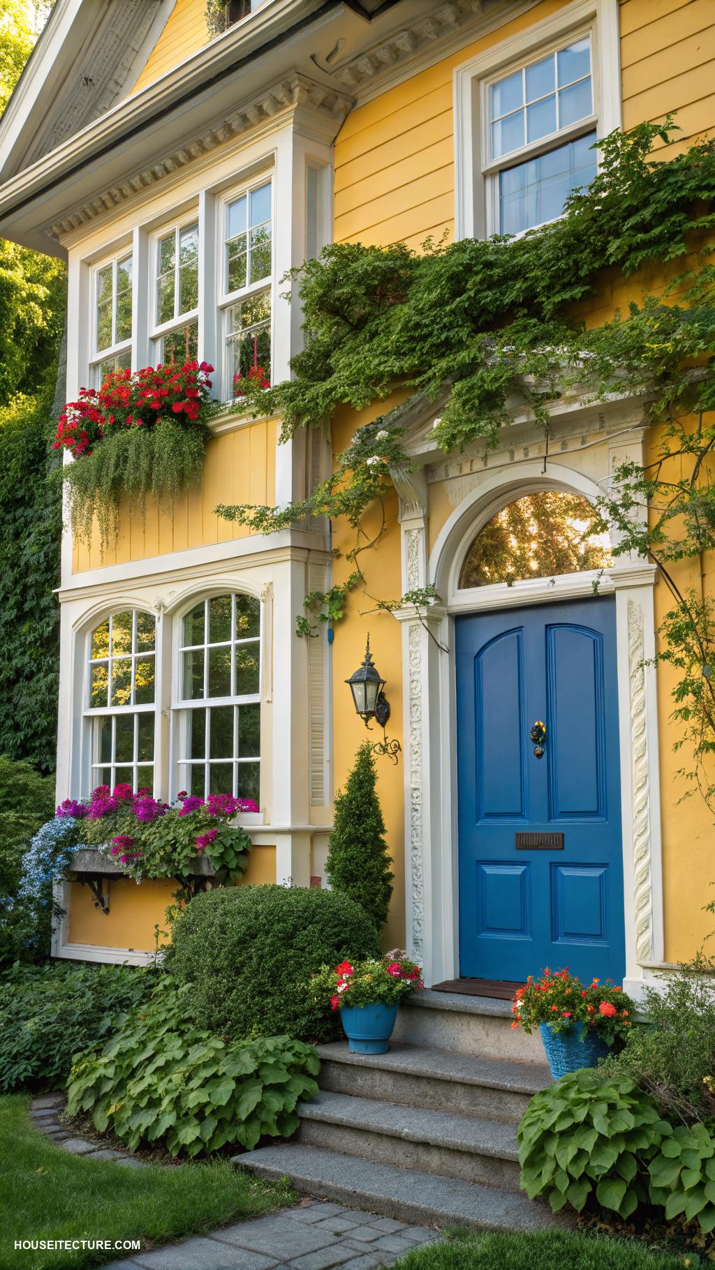 yellow house Golden yellow with bright blue door