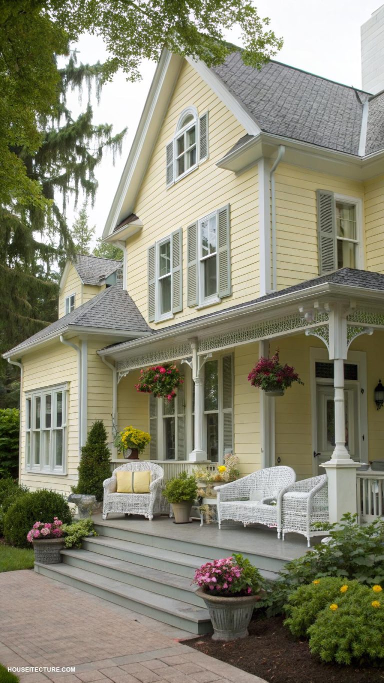 yellow house Pastel yellow with light gray details