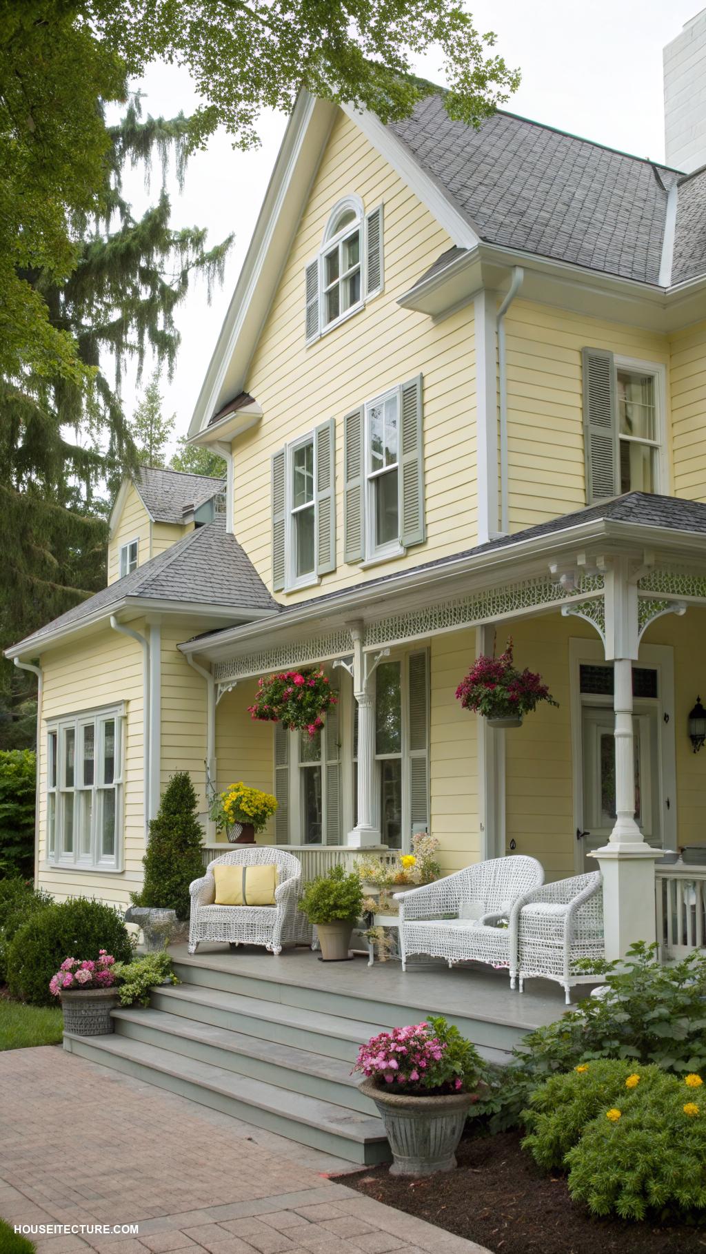 yellow house Pastel yellow with light gray details